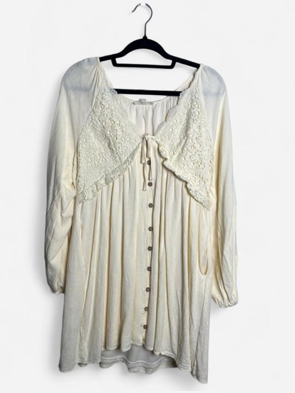 PinkBlush Cream Crochet Lace Flowy Button Front Dress